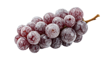 Frozen red grape bunch isolated on the transparent background with frost texture for healthy fresh food and dessert concepts