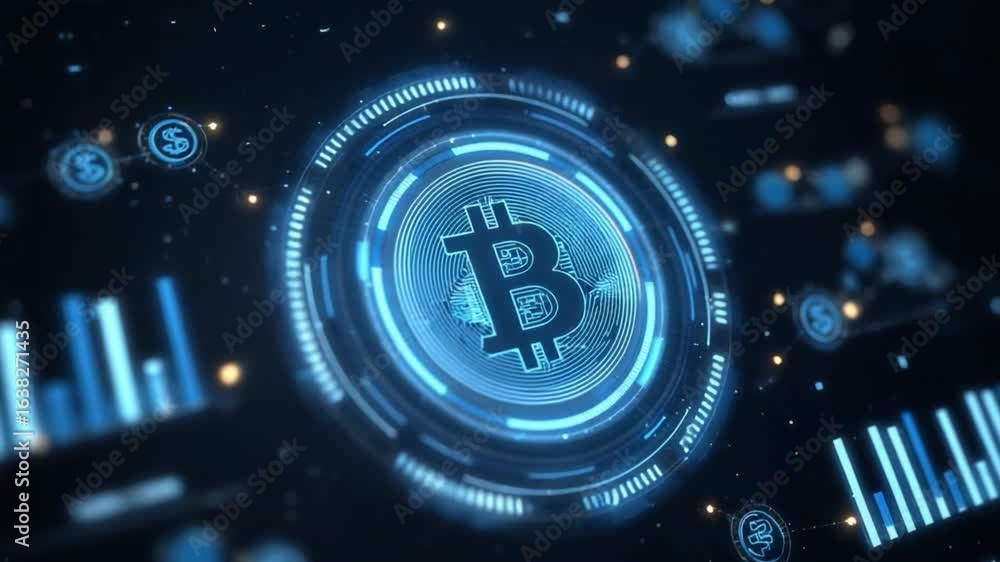 Poster bitcoin in the digital age: a captivating digital visualization, where bitcoin is the central focus,