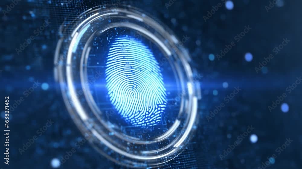 Aufkleber digital fingerprint: a glowing digital fingerprint, encased within a futuristic circular interface, 