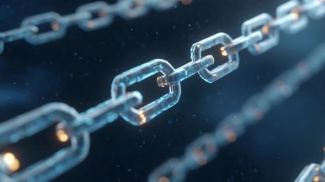 Interconnected Chain: A close-up, high-tech depiction of a gleaming metallic chain, showcasing the strength and connection that lies within.