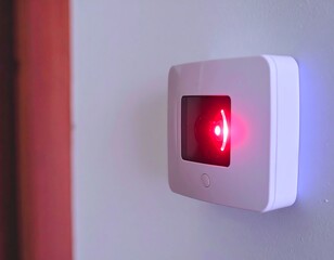 White wall-mounted device with red indicator light