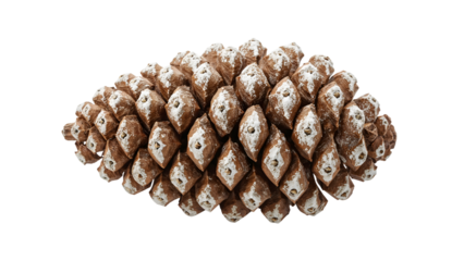 Snowdusted pine cone on white isolated background for winter and holiday decor themes