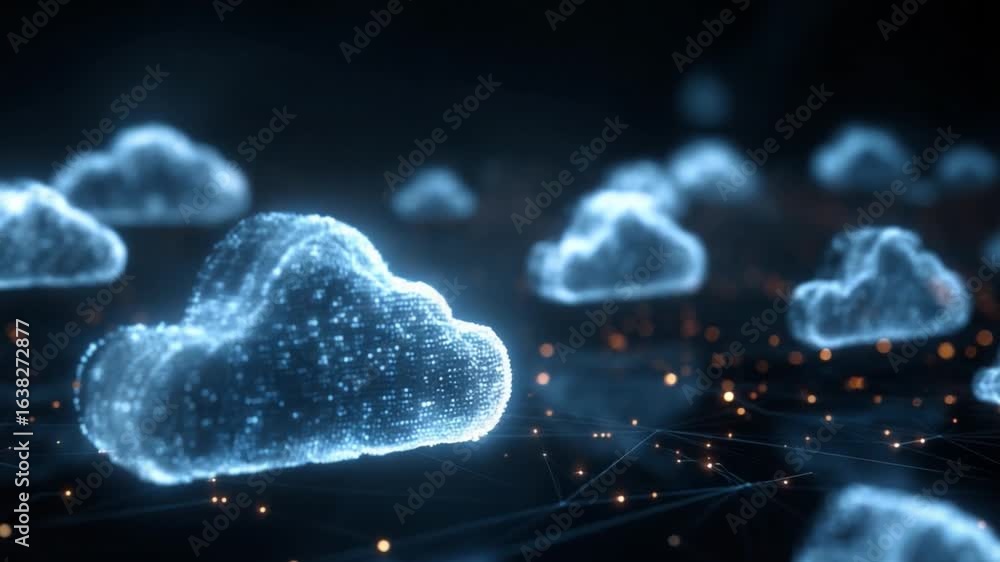 Poster cloud computing: an ethereal representation of cloud computing, with glowing, crystalline formations