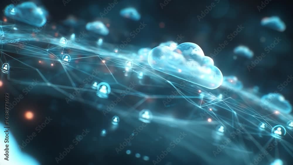 Poster digital cloud network: an abstract digital representation of interconnected cloud computing, with lu