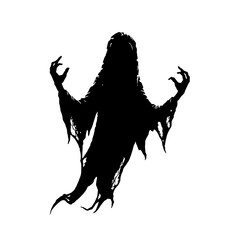 spectral silhouette of a shrouded figure with outstretched hands