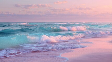 Fototapeta premium Serene Pastel Waves on a Gentle Beach at Twilight