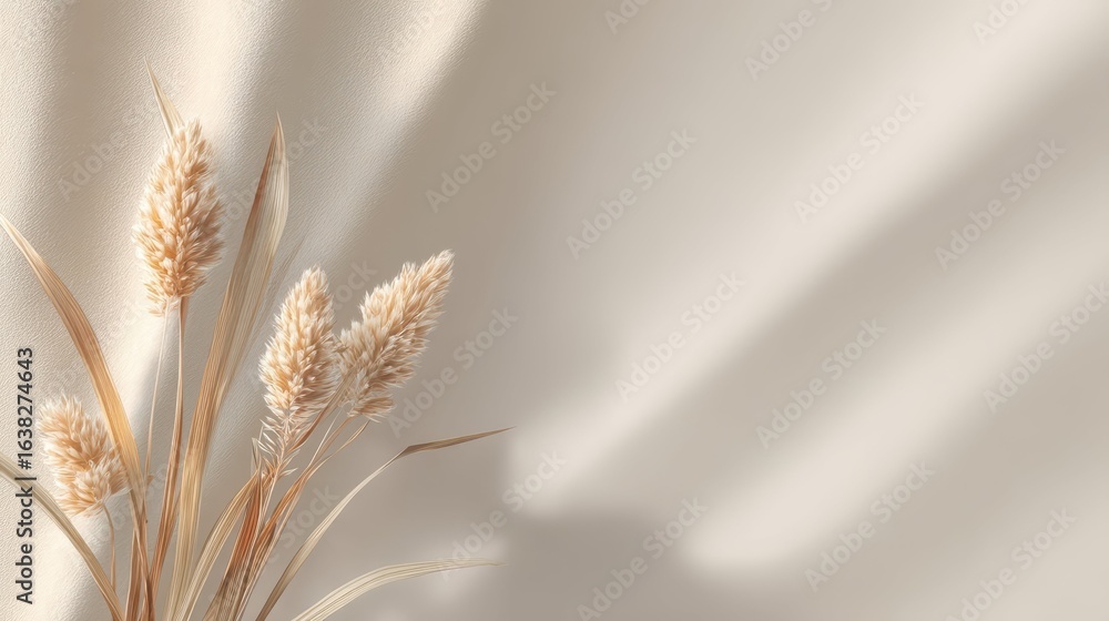 Poster soft minimalistic beige background with subtle light and shadows
