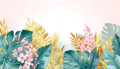 Pastel tropical foliage border