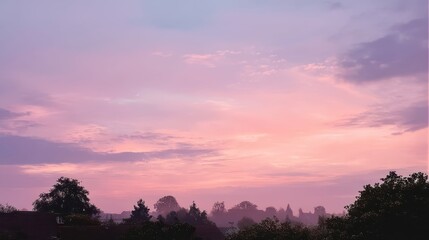 Obraz premium Soft Pink Sky at Dawn with Faded Clouds and Gentle Landscapes