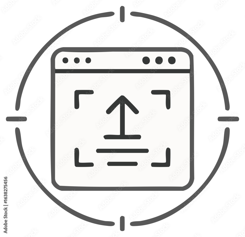 Poster website data upload aiming, target website process concept line art