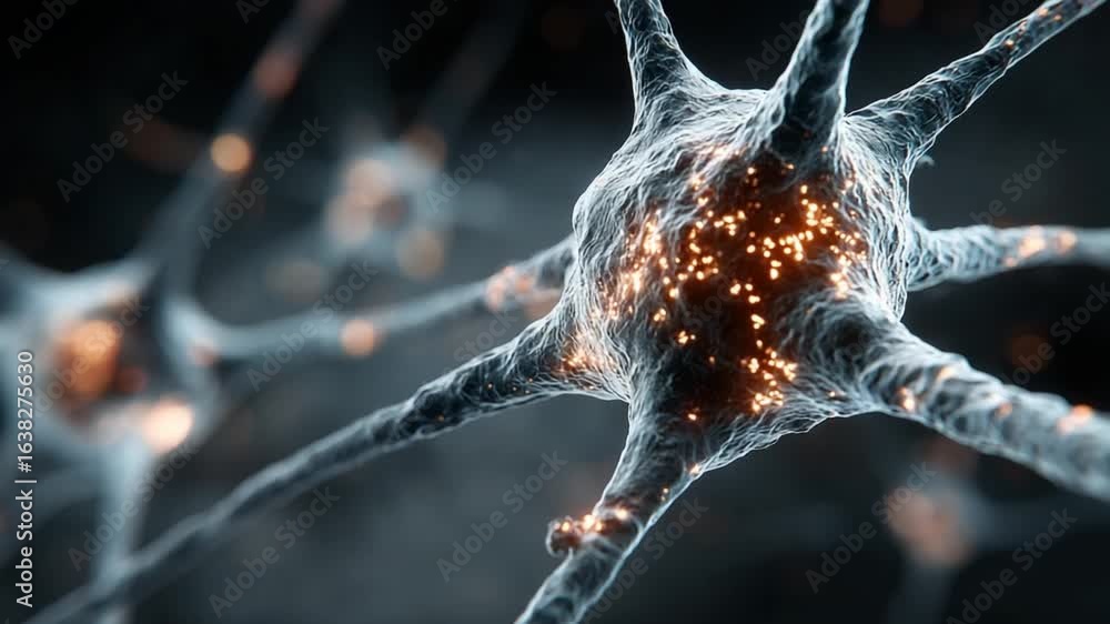 Poster neurons in action: a macro shot reveals a cluster of neurons in a 3d illustration, their intricate s