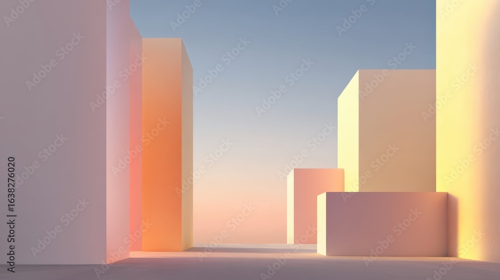 Poster softly lit minimalist architecture with calm background and colors
