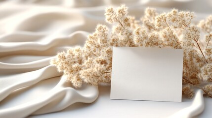 Blank card on ivory silk with pampas grass
