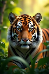 Obraz premium tiger in the jungle | Close-Up Portrait of a Bengal Tiger in Jungle – Majestic Wildlife Stock Photo