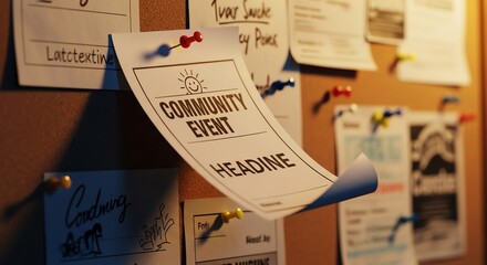 Community Event Bulletin Board with Notices and Posters