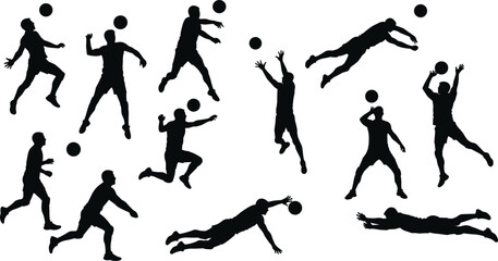 Silhouettes of athletes in motion,dynamic poses, agility, fitness, training, movement, exercise, active lifestyle, competitive play, physical activity, team sport, energy, coordination, silhouette art