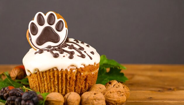 Whipped cupcake with paw print, autumnal