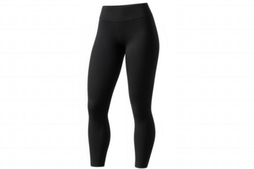Close-up of black leggings mockup, perfect for showcasing designs or patterns, presented on a transparent background for easy integration into projects
