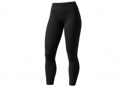 Close-up of black leggings mockup, perfect for showcasing designs or patterns, presented on a transparent background for easy integration into projects
