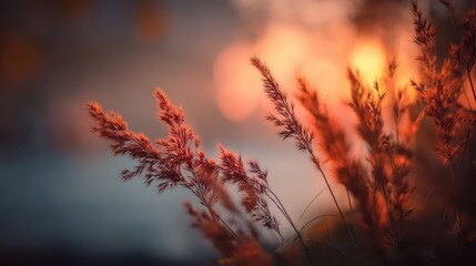 Soft Warm Sunset Tones with Blurred Edges and Gentle Grasses