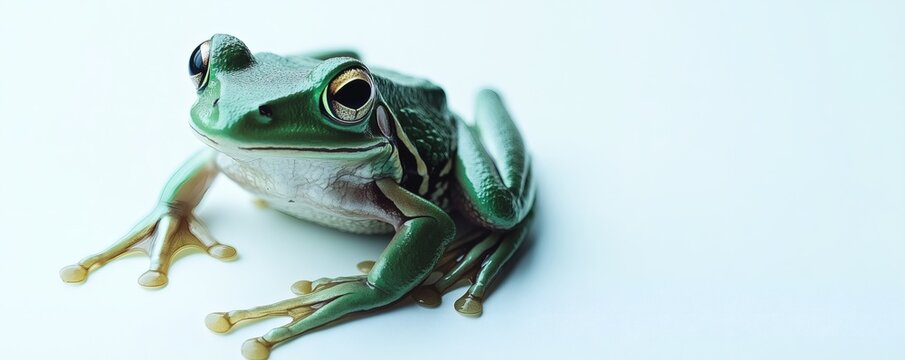 A close up studio shot of a vibrant green frog - Powered by Adobe