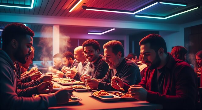 Diverse Group Enjoying Dinner at Restaurant