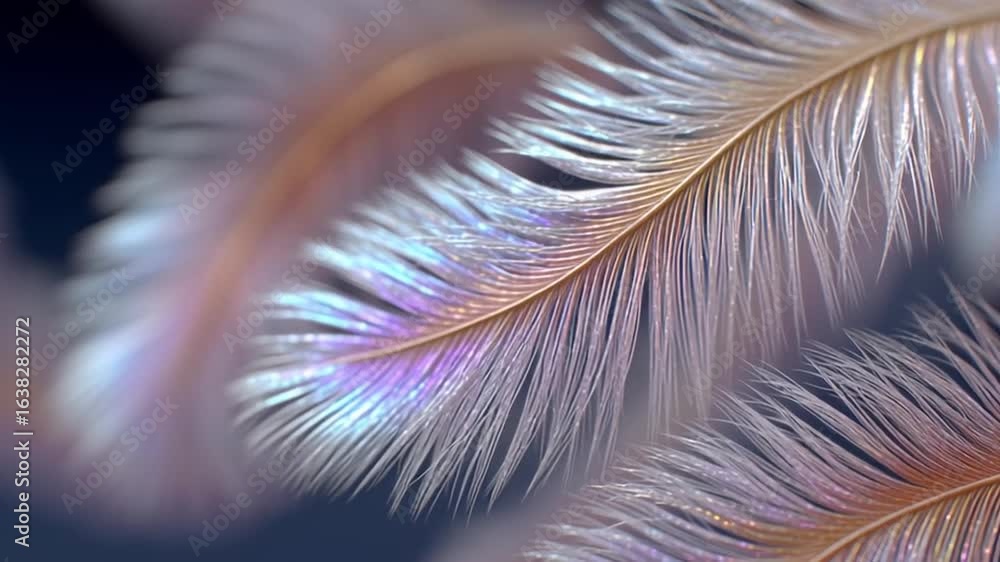 Poster delicate feather: a close-up of an ethereal feather, showcasing intricate details and soft textures.