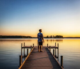 man on the pier at sunset