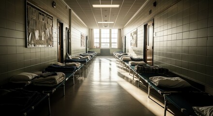 Dormitory Hallway with Sunlight Streaming In