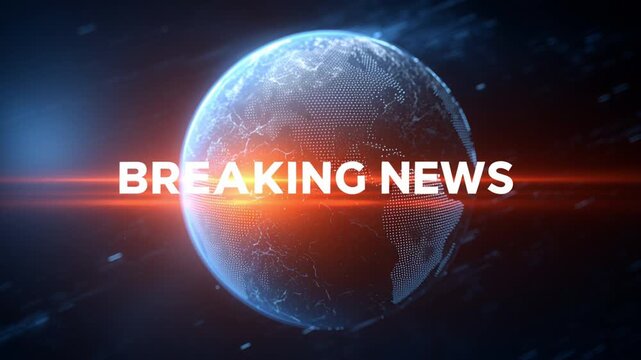 Breaking news globe digital earth urgent headline global dramatic blue light, glowing world map