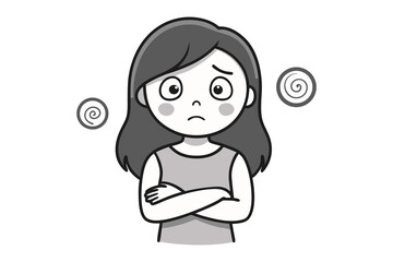 Tangled Thoughts: A young woman, her expression a blend of frustration and concern, stands with arms crossed. Illustrative of stress, anxiety, and the challenges of everyday life.
