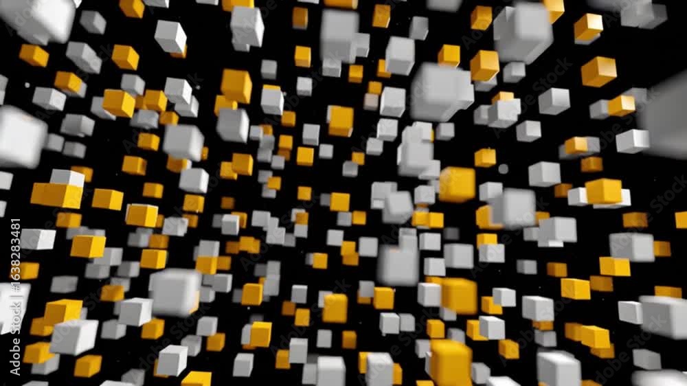 Poster floating cubes: an artistic abstract featuring a multitude of floating cubes against a black backgro