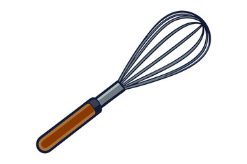 Whisk: A classic whisk with a wooden handle, an essential tool for culinary creations, is perfect for blending ingredients, a symbol of domestic cooking.
