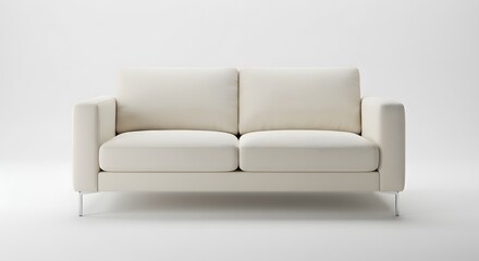 Fototapeta premium Modern Beige Sofa with Sleek Metal Legs on White Background