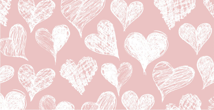 Love themed pattern of abstract illegible hand drawn hearts . Vintage notes bad calligraphy script, old book document. Vector illustration of monochrome hand drawings. valentine day themed.