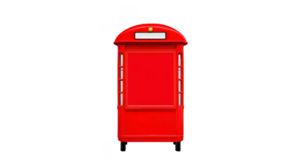 Classic red telephone booth stands prominently, showcasing its iconic design and vibrant color. This structure evokes nostalgia and represents significant aspect of urban architecture