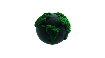 Stylized globe with green vegetation representing Earth, showcasing vibrant and lush environment. design emphasizes nature and sustainability, evoking sense of harmony with planet