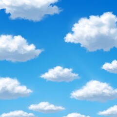 Obraz premium A serene skyscape illustration featuring vibrant blue sky and soft, fluffy white clouds on a clear day. Peaceful nature background.