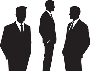 Elegant silhouettes of men in business suits, showcasing professional posture and style. Perfect for corporate, business, and formal attire themes."