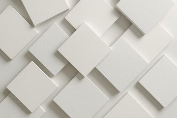 Minimal White Square Pattern with 3D Overlapping Geometric Shapes