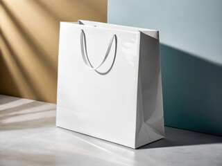 White paper gift bag with silver handles shopping