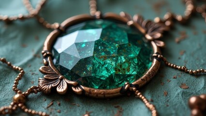 Emerald inlaid metal decoration