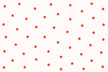 A simple and festive seamless pattern features numerous small red stars evenly scattered across a clean white background, perfect for design projects.