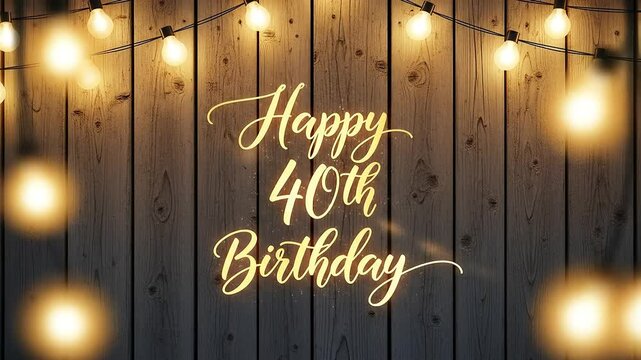 Rustic wood happy 40th birthday golden script text graphic