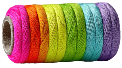 Rainbow Threads: A vibrant roll of threads, meticulously arranged in a spectrum of vivid colors, symbolizing creativity and artistry. 