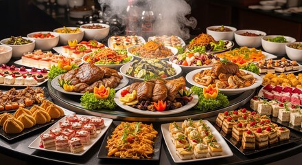 Fototapeta premium Elegant Buffet Spread with Diverse Dishes