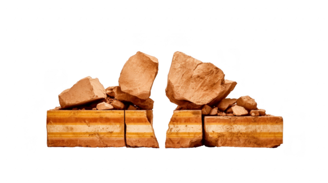 Layered rock formation with large boulders, showcasing geological textures and colors. natural beauty of earth crust is highlighted, evoking sense of wonder and exploration