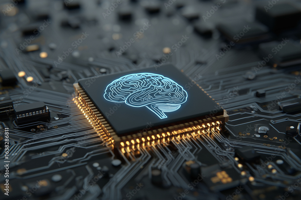 Poster a computer chip with a brain on it