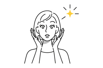 Amazement and Wonder: A simplified illustration showcases a woman with wide eyes and a look of astonishment, her hands gently touching her face, a radiant star accentuating the moment.