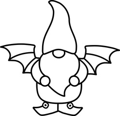 Cute Halloween gnome wearing bat wings outline icon.
Halloween gnome character cartoon vector isolated.
Transparent background. SVG.
